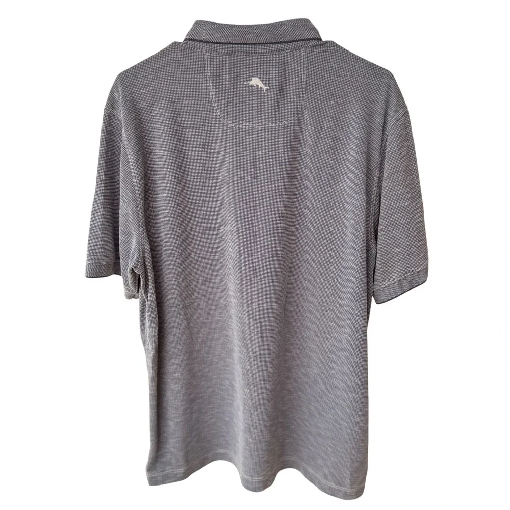 Tommy Bahama Mens Large Blue Grey‎ Micro Grid Tencel Modal Blend Polo Shirt